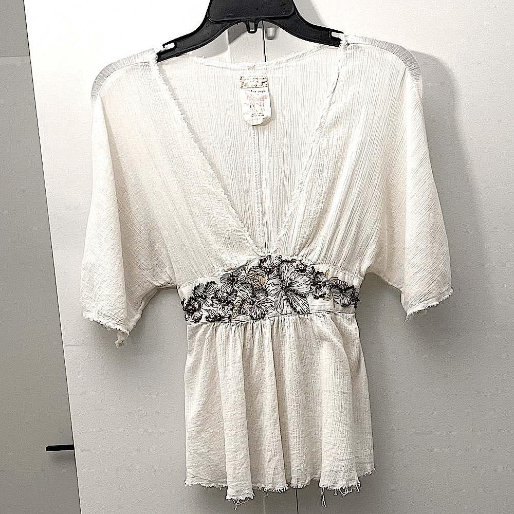 Free People Gauze White and Floral Blouse- Vintage